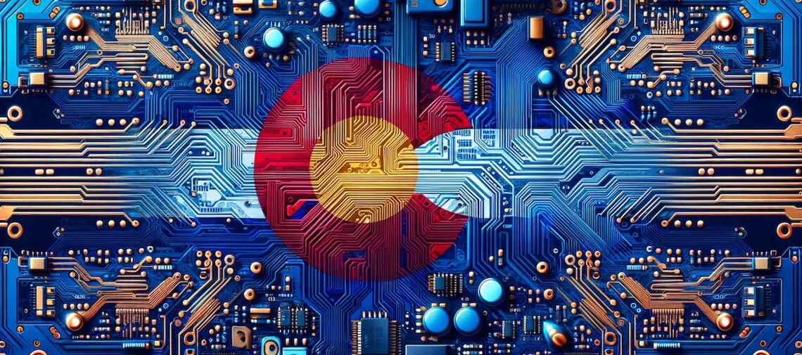 image of Colorado flag imprinted on a circuit board representing Colorado accessibility law HB21-1110 guide blog post