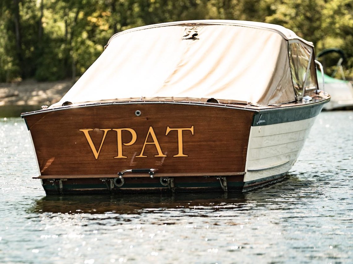 wooden boat with VPAT as name