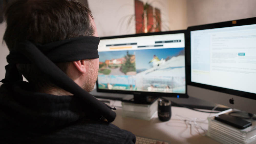 Blindfolded Man Testing Web Accessibility