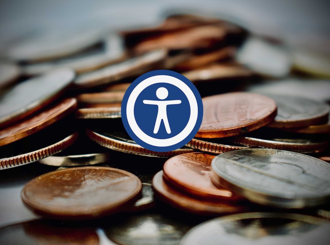 pile of coins with accessibility icon in center